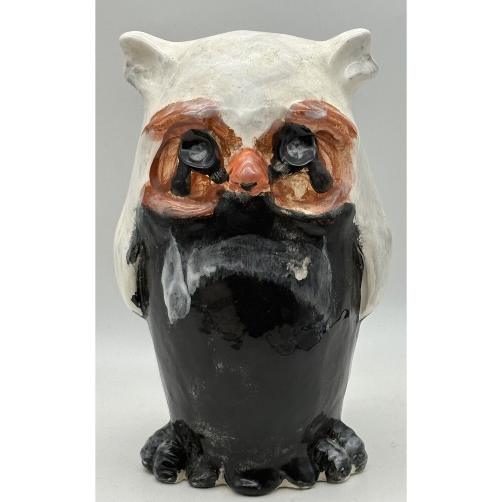 Vintage  Owl  8.5” Tall Hand Painted Large Ceramic  Artist Signed Shelf Sitter
